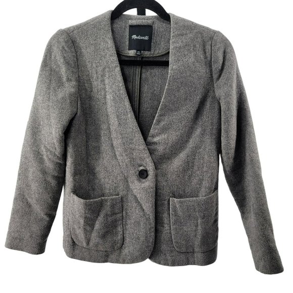 Madewell Gray Wool Blazer Button Womens XXS Viscose Stretch - Picture 4 of 7